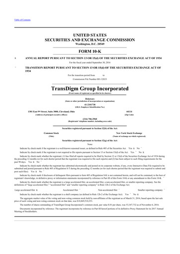 Thumbnail TransDigm Group 10-K Annual Report 2016