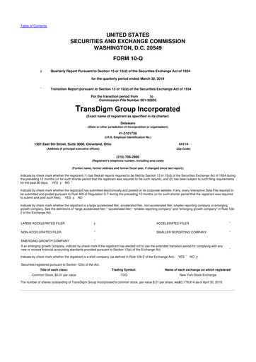 Thumbnail TransDigm Group 10-Q Quarterly Report FY2019 