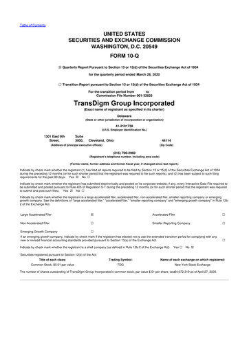 Thumbnail TransDigm Group 10-Q Quarterly Report FY2020 