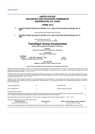 Thumbnail TransDigm Group 10-Q Quarterly Report FY 