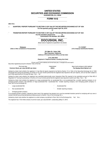 Miniature DocuSign 10-Q Rapport trimestriel 2020 