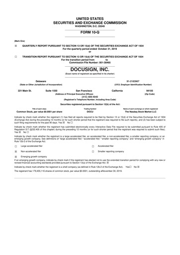 Miniature DocuSign 10-Q Rapport trimestriel 2020 