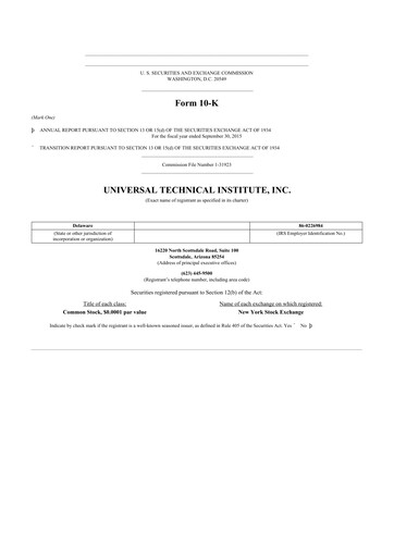 Vorschaubild Universal Technical Institute 10-K Jahresbericht 2015