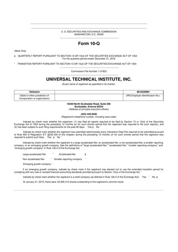 Thumbnail Universal Technical Institute 10-Q Quarterly Report FY2019 