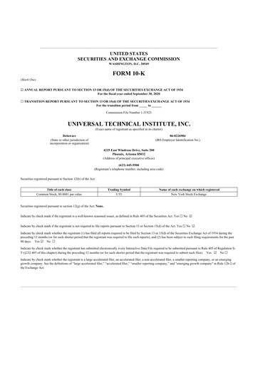 Vorschaubild Universal Technical Institute 10-K Jahresbericht 2020