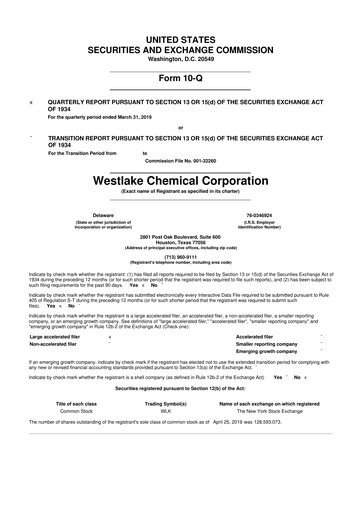 Thumbnail Westlake Corporation
 10-Q Quarterly Report FY2019 
