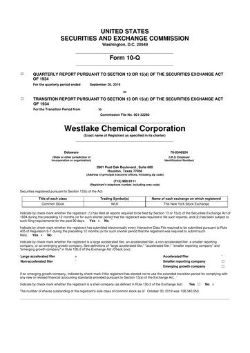 Thumbnail Westlake Corporation
 10-Q Quarterly Report FY2019 