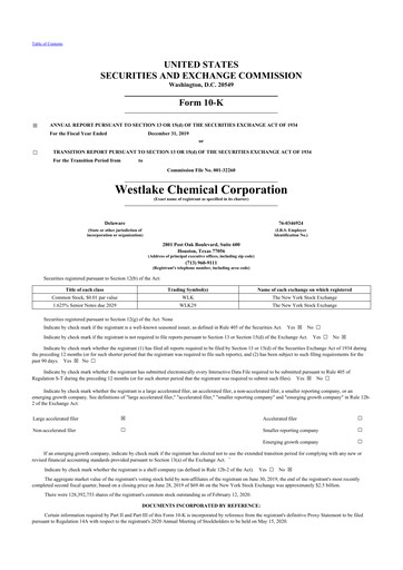 Thumbnail Westlake Corporation
 10-K Annual Report 2019