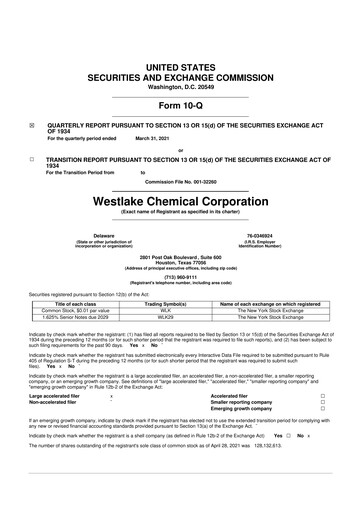 Thumbnail Westlake Corporation
 10-Q Quarterly Report FY2021 