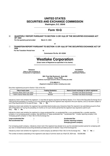 Thumbnail Westlake Corporation
 10-Q Quarterly Report FY2024 