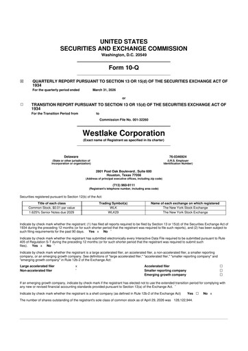 Thumbnail Westlake Corporation
 10-Q Quarterly Report FY 
