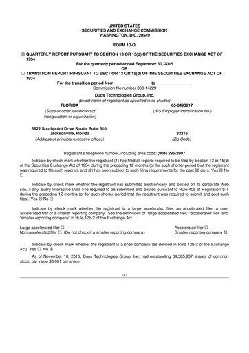 Thumbnail Duos Technologies Group 10-Q Quarterly Report FY2015 