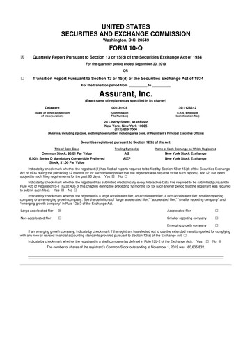 Thumbnail Assurant 10-Q Quarterly Report FY2019 