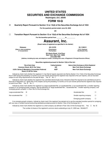 Thumbnail Assurant 10-Q Quarterly Report FY2020 