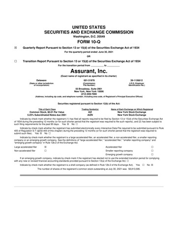 Thumbnail Assurant 10-Q Quarterly Report FY2021 