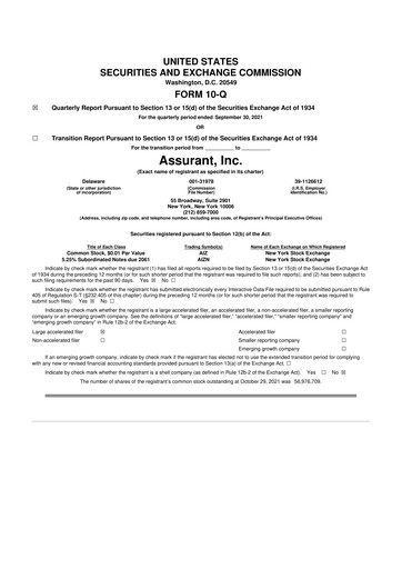 Thumbnail Assurant 10-Q Quarterly Report FY2021 