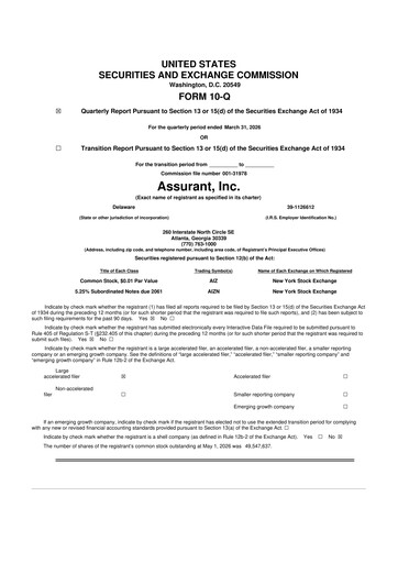Thumbnail Assurant 10-Q Quarterly Report FY 