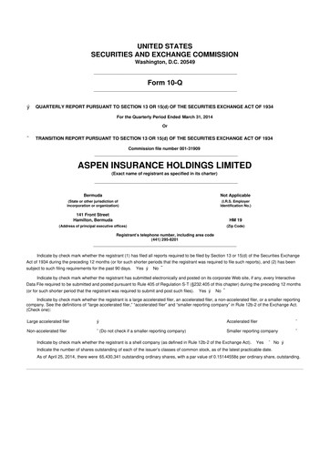 Thumbnail Aspen Insurance 10-Q Quarterly Report FY2014 