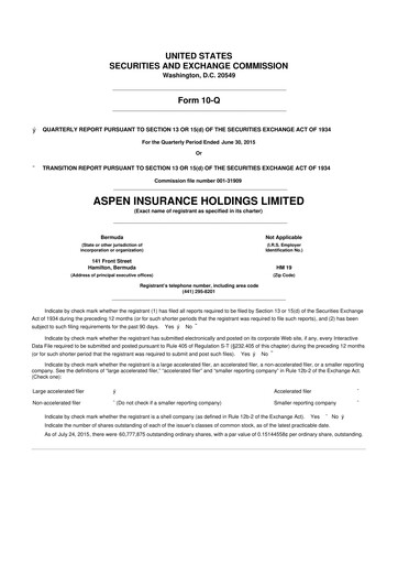 Thumbnail Aspen Insurance 10-Q Quarterly Report FY2015 