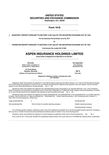 Thumbnail Aspen Insurance 10-Q Quarterly Report FY2017 
