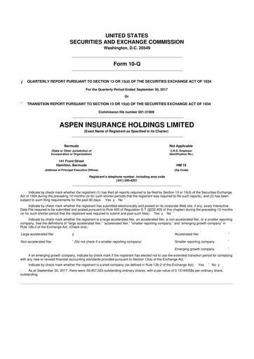 Thumbnail Aspen Insurance 10-Q Quarterly Report FY2017 