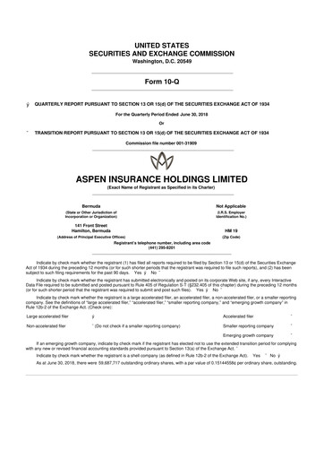 Thumbnail Aspen Insurance 10-Q Quarterly Report FY2018 