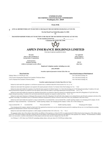 Thumbnail Aspen Insurance 10-K Annual Report 2018