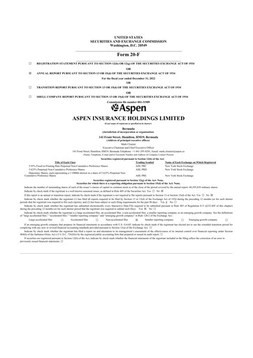 Thumbnail Aspen Insurance 20-F Annual Report 2022