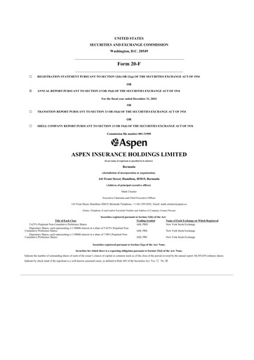 Thumbnail Aspen Insurance 20-F Annual Report 2024