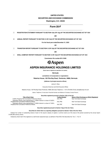 Vorschaubild Aspen Insurance 20-F Jahresbericht 2025