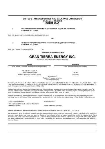 Vorschaubild Gran Tierra Energy 10-Q Quartalsbericht 2012 