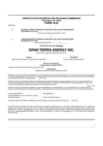 Vorschaubild Gran Tierra Energy 10-Q Quartalsbericht 2013 