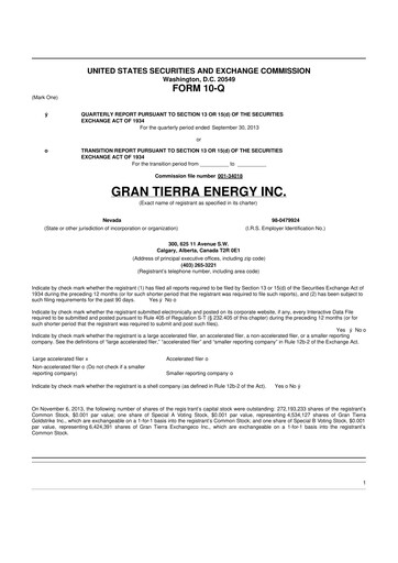 Vorschaubild Gran Tierra Energy 10-Q Quartalsbericht 2013 