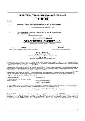 Vorschaubild Gran Tierra Energy 10-Q Quartalsbericht 2018 