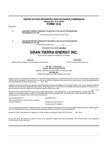 Vorschaubild Gran Tierra Energy 10-Q Quartalsbericht 2018 
