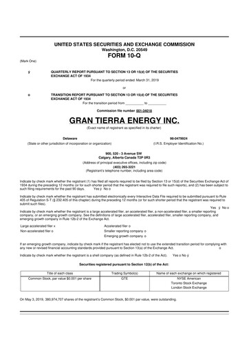 Vorschaubild Gran Tierra Energy 10-Q Quartalsbericht 2019 