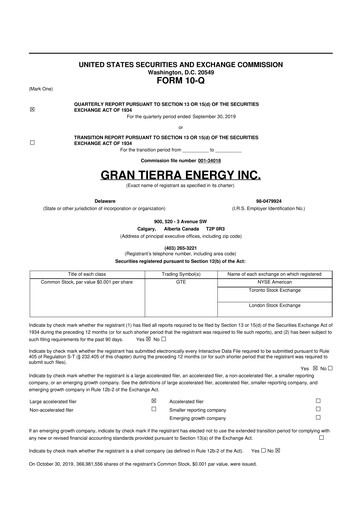 Vorschaubild Gran Tierra Energy 10-Q Quartalsbericht 2019 