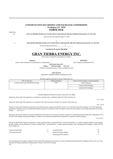 Thumbnail Gran Tierra Energy 10-K Annual Report 2023