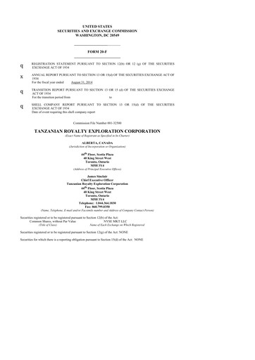 Thumbnail Tanzanian Gold Corporation 20-F Annual Report 