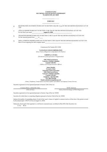 Thumbnail Tanzanian Gold Corporation 20-F Annual Report 2020