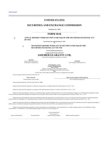 Thumbnail Assured Guaranty 10-K Annual Report 2012