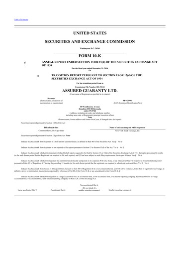 Thumbnail Assured Guaranty 10-K Annual Report 2014