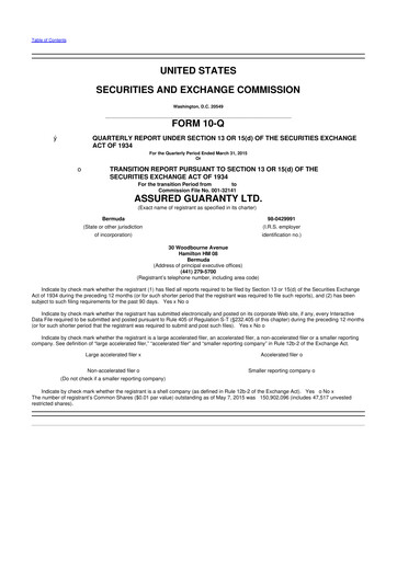 Miniature Assured Guaranty 10-Q Rapport trimestriel  