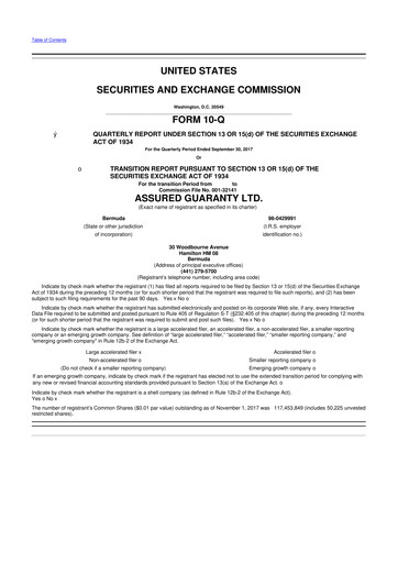 Miniature Assured Guaranty 10-Q Rapport trimestriel  