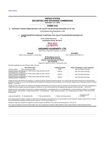 Miniature Assured Guaranty 10-Q Rapport trimestriel  