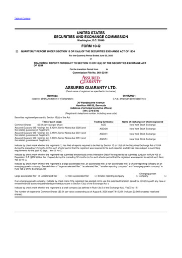 Miniature Assured Guaranty 10-Q Rapport trimestriel  