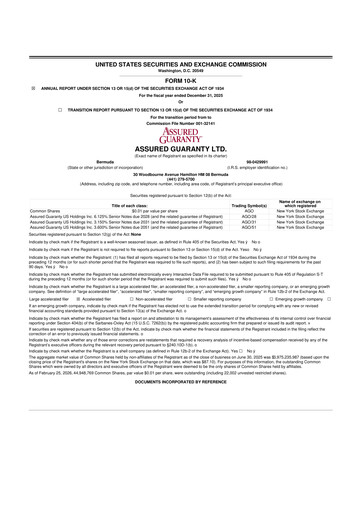 Miniature Assured Guaranty 10-K Rapport annuel 