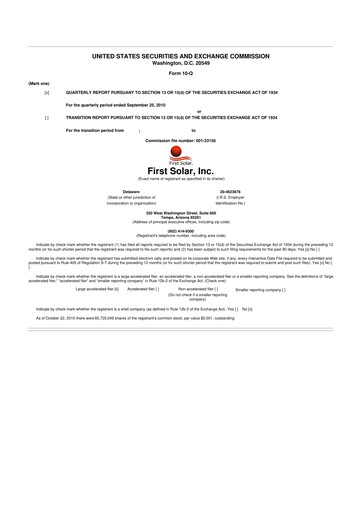 Thumbnail First Solar
 10-Q Quarterly Report FY2010 