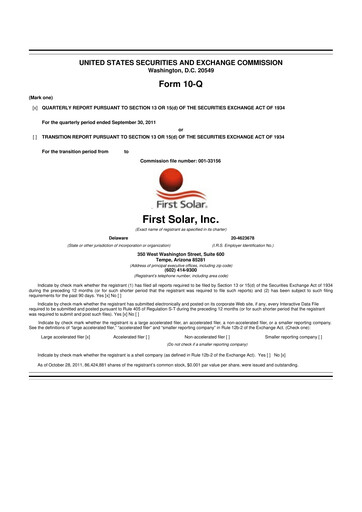 Thumbnail First Solar
 10-Q Quarterly Report FY2011 