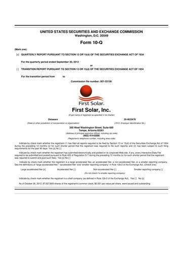Thumbnail First Solar
 10-Q Quarterly Report FY2012 